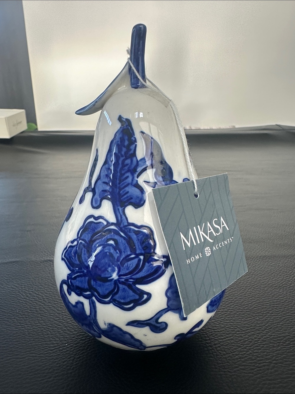 Mikasa 6 inch Blue White Flower Ceramic Pear Figurine NWT
